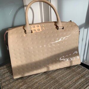 Arcadia Blush Patent Leather Satchel with Red Accent Trim